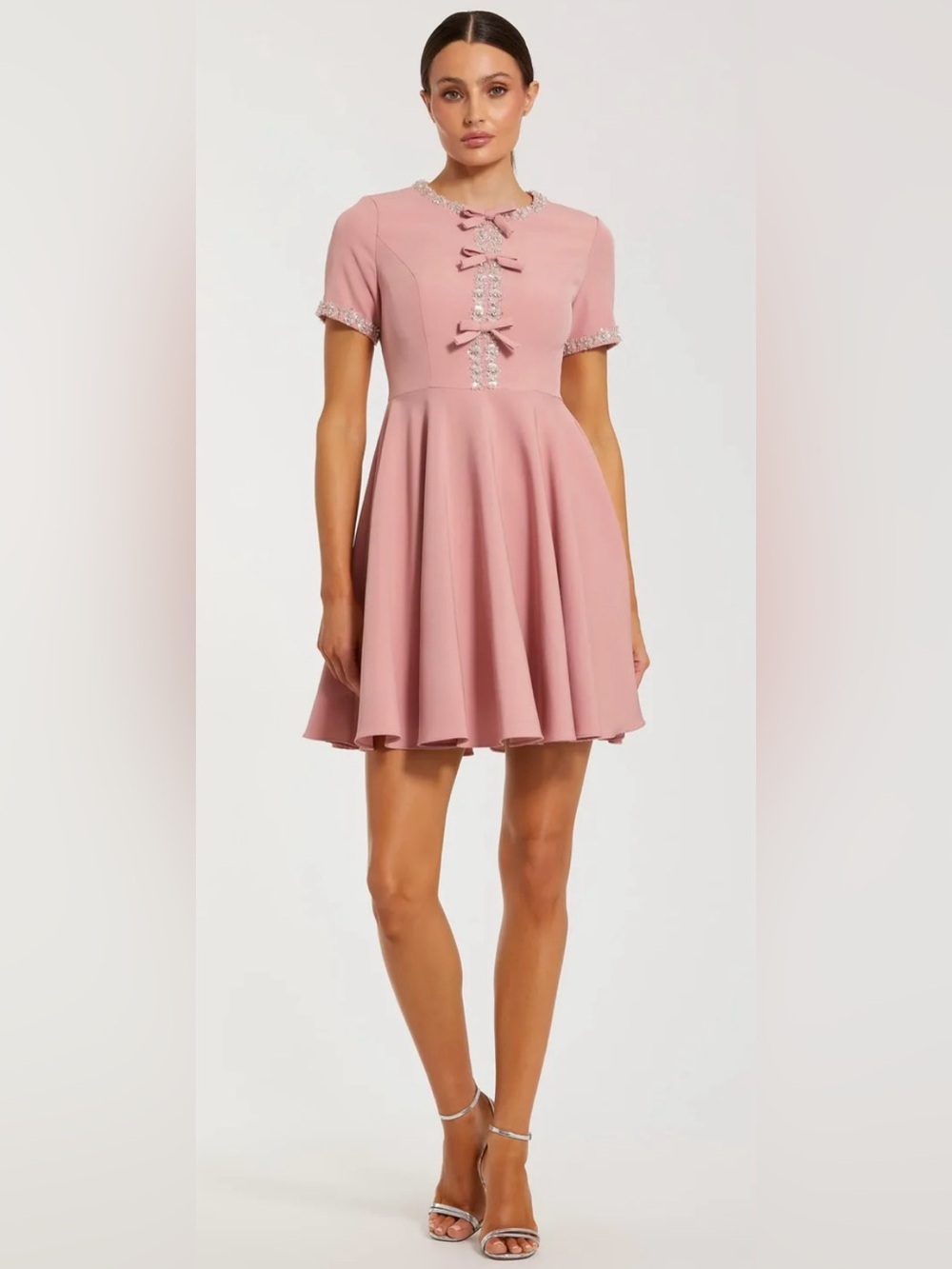 Mac duggal pink embellished bow trim mini dress dusty rose size 8 NWT #56243